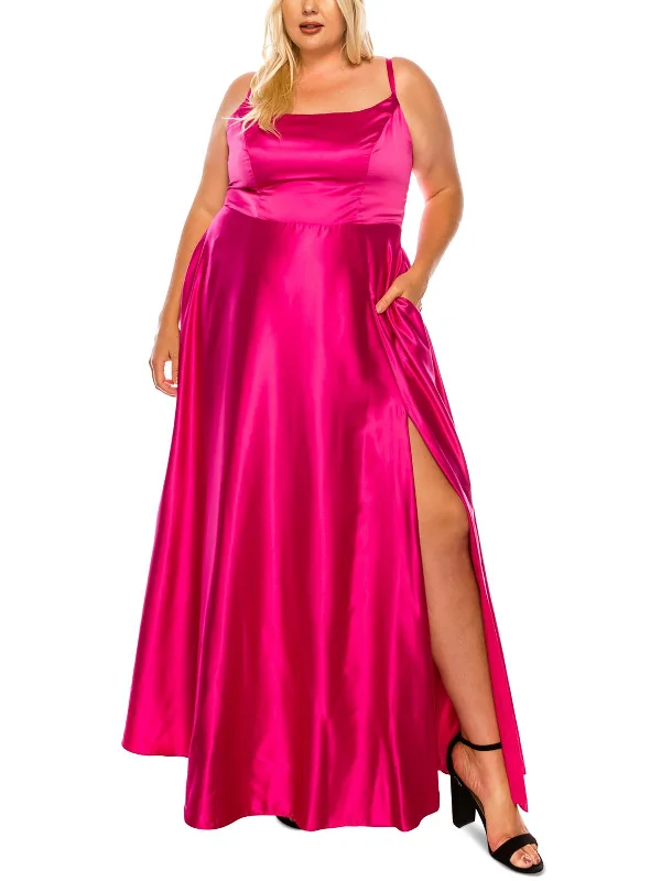 Plus Womens Satin Long Evening Dress