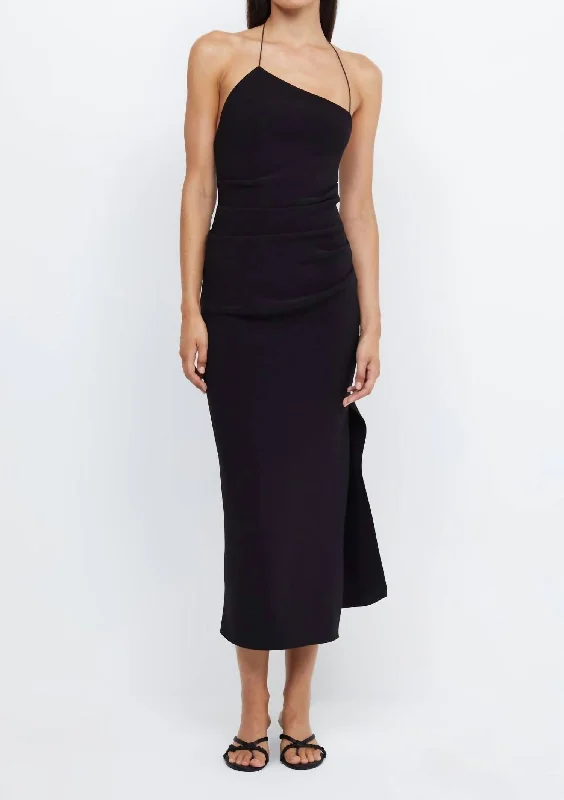 Andy Asymmetrical Midi Dress In Black