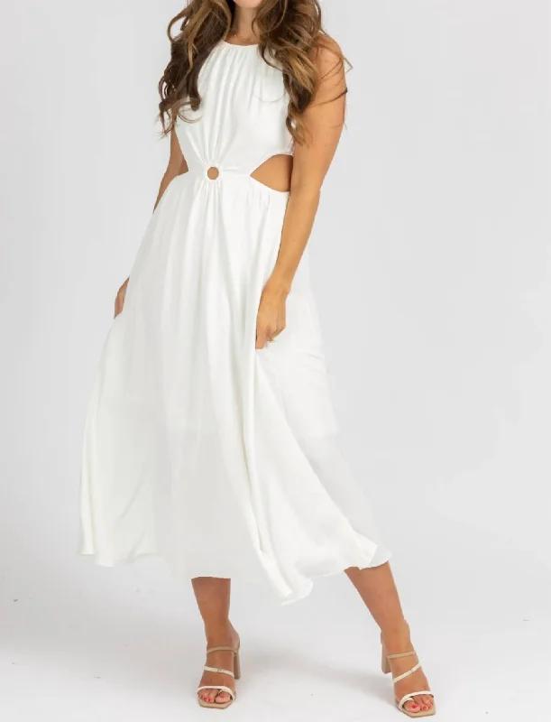 O-Ring Open Side Midi Dress In White