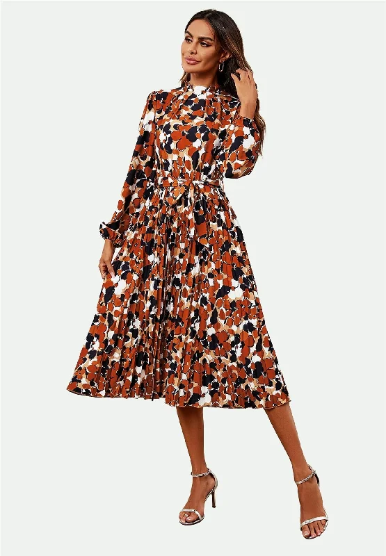 Can't Miss High Neck Long Sleeve Midi Dress In Rust