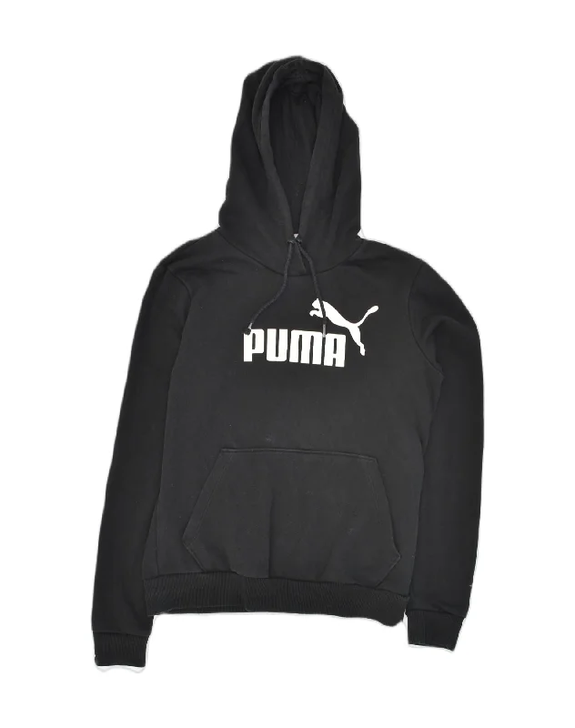 PUMA Womens Graphic Hoodie Jumper UK 12 Medium Black Cotton