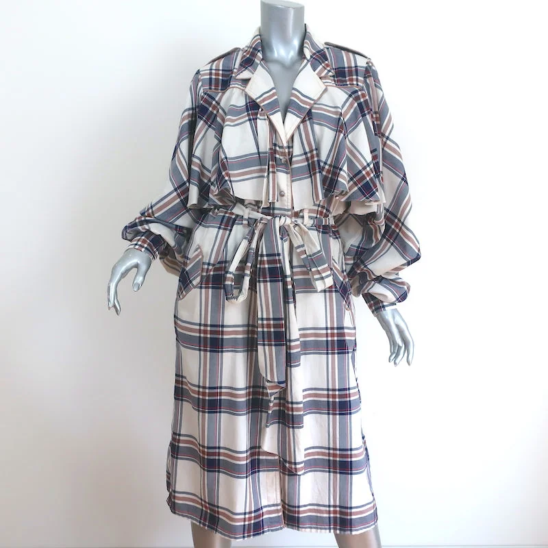 Johanna Ortiz Ruffled Trench Coat Memoria Del Viento Cream Plaid Size 6