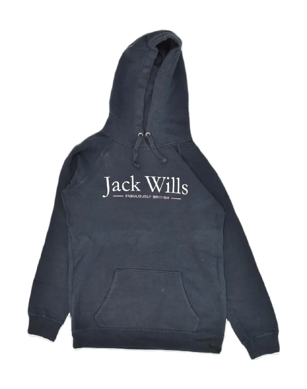 JACK WILLS Womens Graphic Hoodie Jumper UK 8 Small  Black Cotton