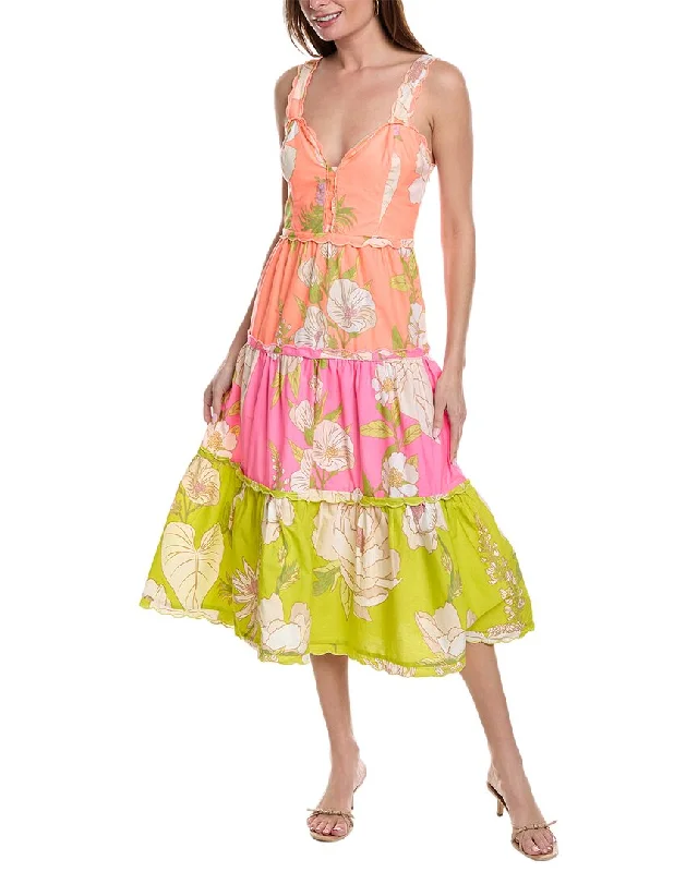 FARM Rio Mixed Neon Garden Tiered Midi Dress