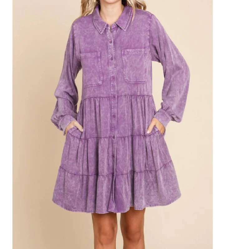 Washed Babydoll Dress In Purple