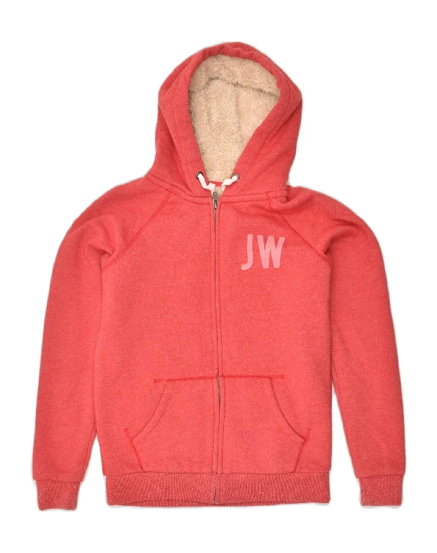 JACK WILLS Womens Sherpa Graphic Zip Hoodie Sweater UK 10 Small Red Cotton