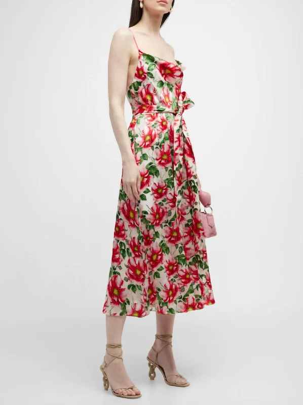 Samantha Cowl Neck Midi Dress In High Tea Floral