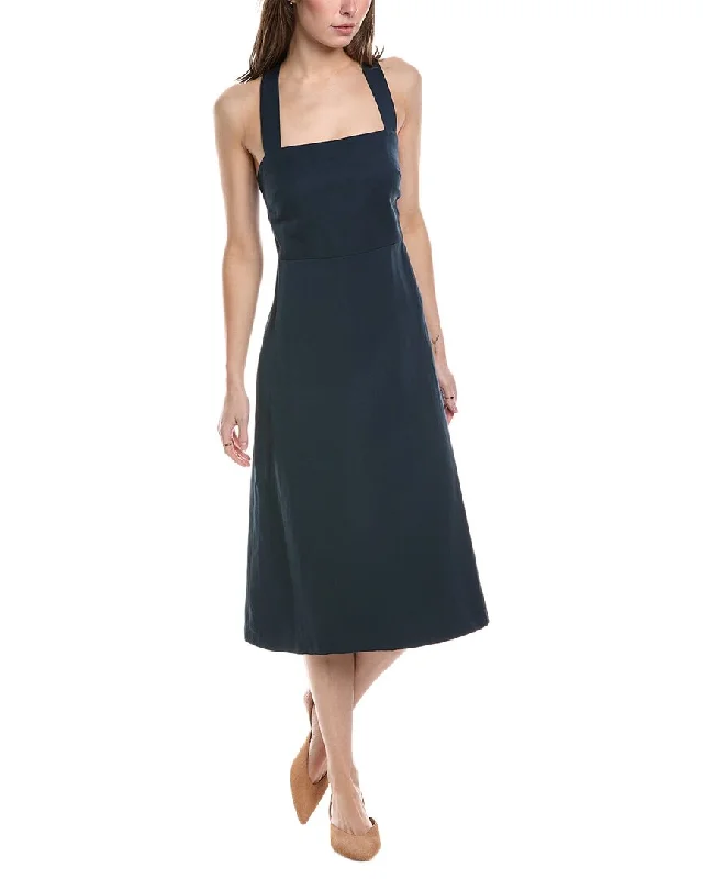 Theory Crossback Linen-Blend Midi Dress