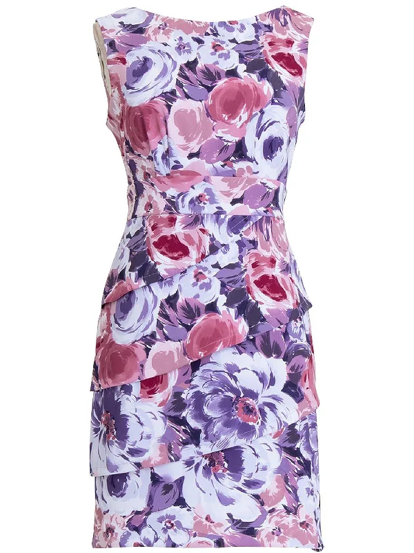 Womens Floral Print Tiered Sheath Dress