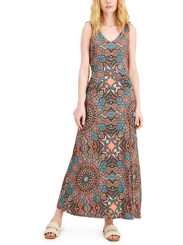 Petites Womens Paisley Double V Sundress