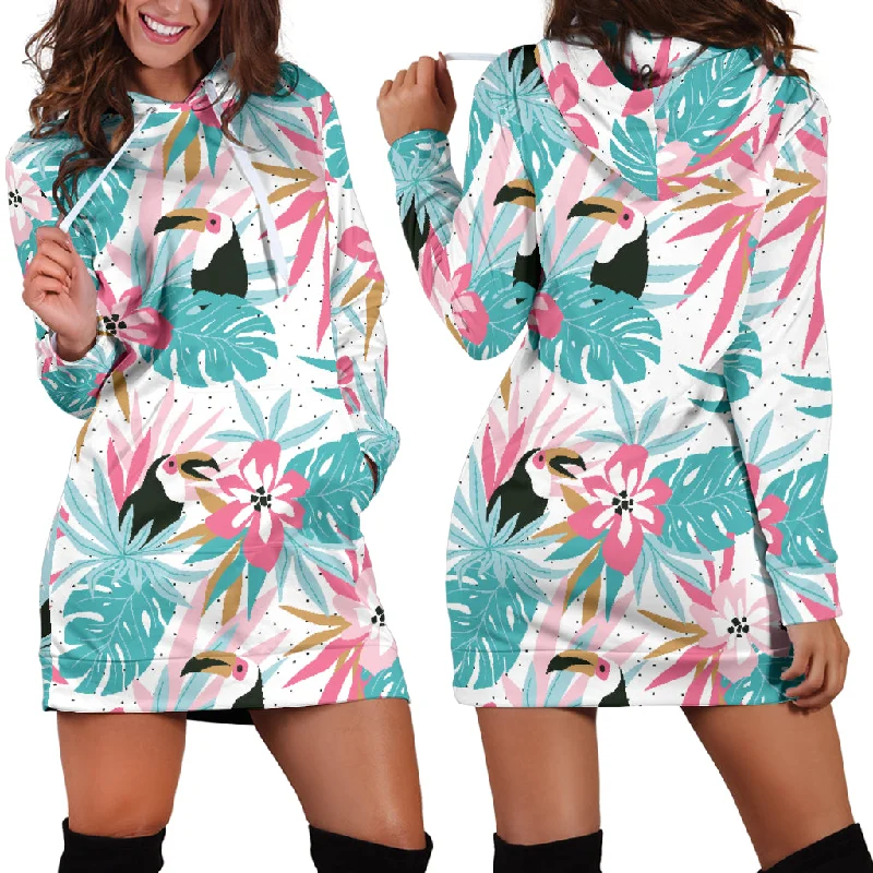 Toucan Tropical Flower Leave Pattern Women'S Hoodie Dress