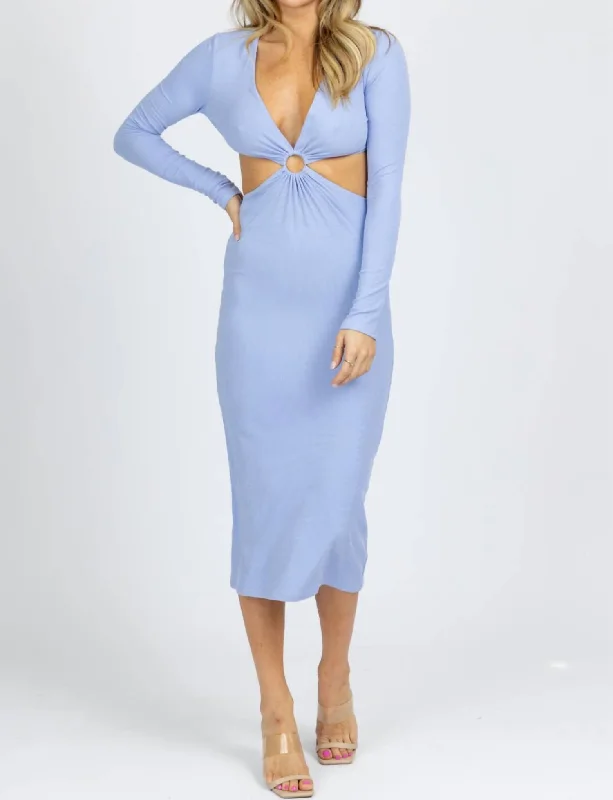 Peri Long Sleeve O-Ring Midi Dress In Blue