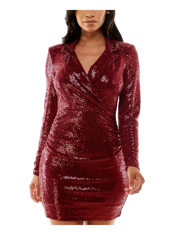 Big Discounts EMERALD SUNDAE Womens Sequined Long Sleeve Surplice Neckline Short Party Body Con Dress