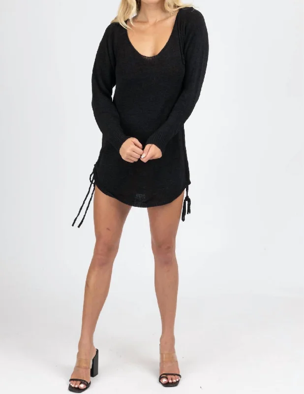 Knit Scoop Back Mini Dress In Black