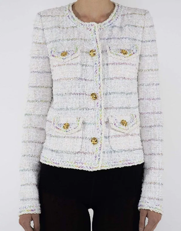 Long Sleeve Sequins Striped Tweed Jacket