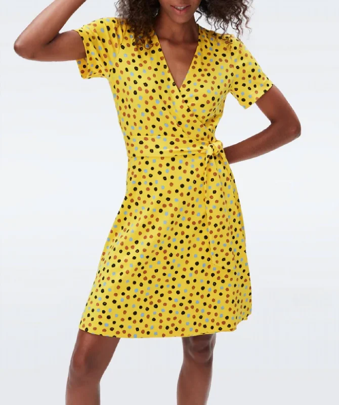 Palmina Wrap Mini Dress In Lipstick Dot Yellow