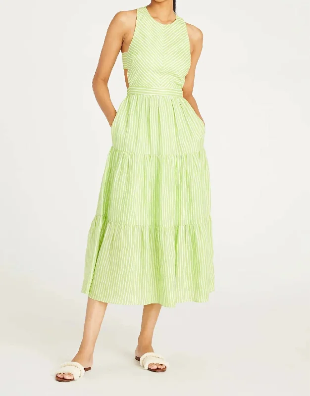 Giovanna Stripe Day Dress In Lime Stripe