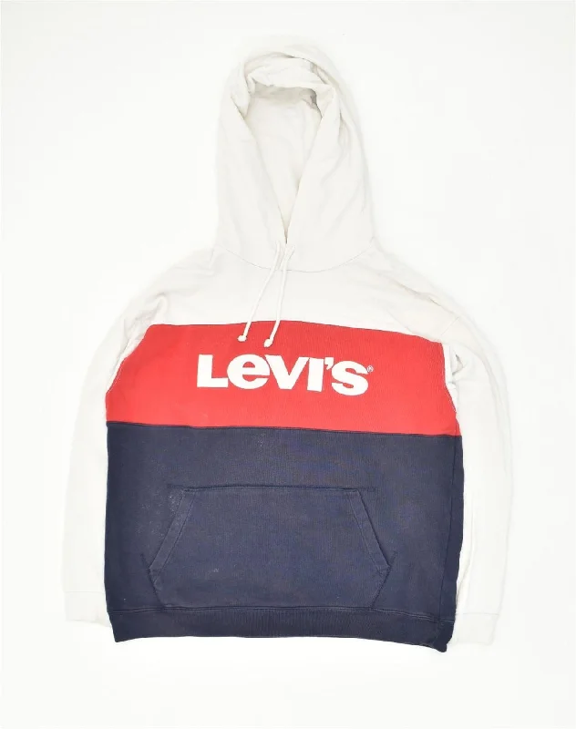 LEVI'S Womens Graphic Hoodie Jumper UK 16 Large Red Colourblock