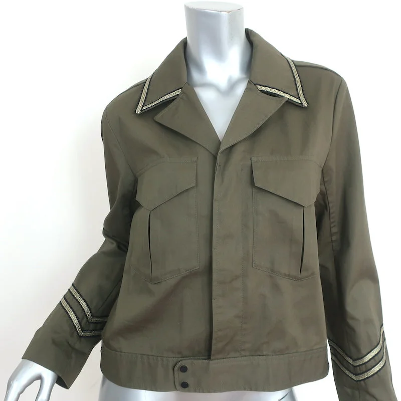 Zadig & Voltaire Crystal-Embellished Military Jacket Kalen Olive Size Medium