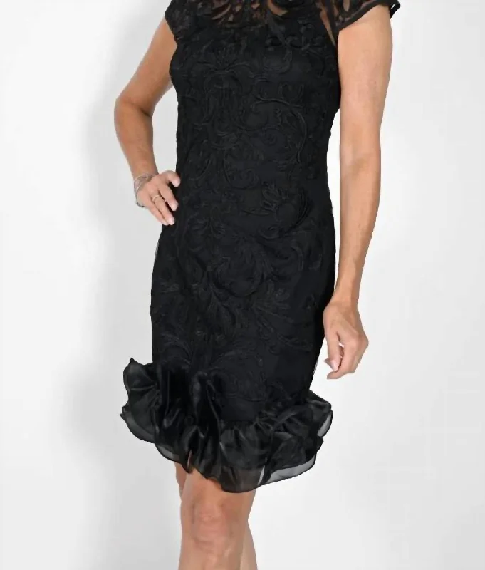 Soutache Ruffle Dress In Black