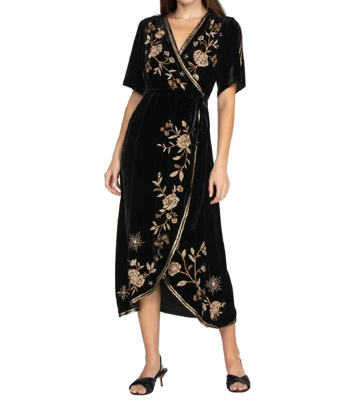 Ally Velvet Wrap Dress In Black