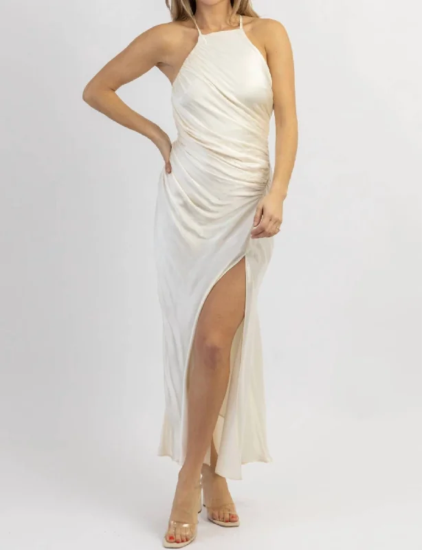 Biltmore Satin Shirring Dress In Ivory