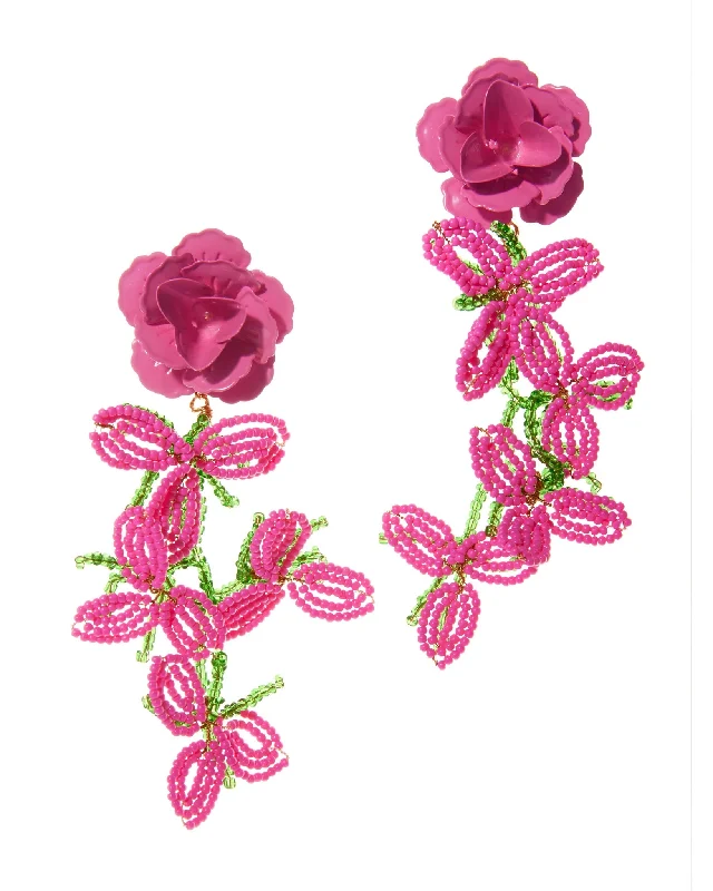 Extra Discounts Statement Beaded Floral Earring Pink Multi