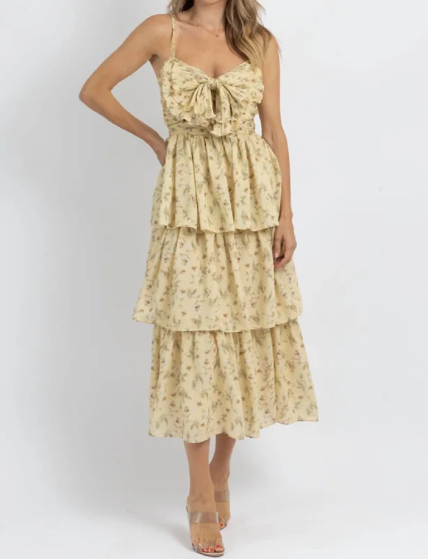 Yours Truly Tiered Midi Dress In Yellow