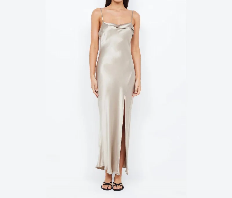 Farah Maxi Slit Dress In Oyster