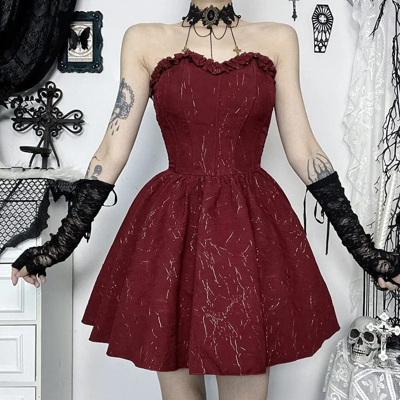 Instant Savings Women's Gothic Flower Off Shoulder Dress Red
