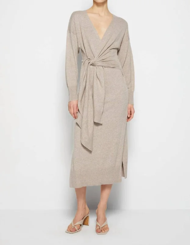 Skyla Loungewear Knit Wrap Dress In Beige