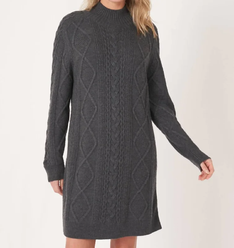 Cable Neck Wool Sweater Dress In Dark Grey