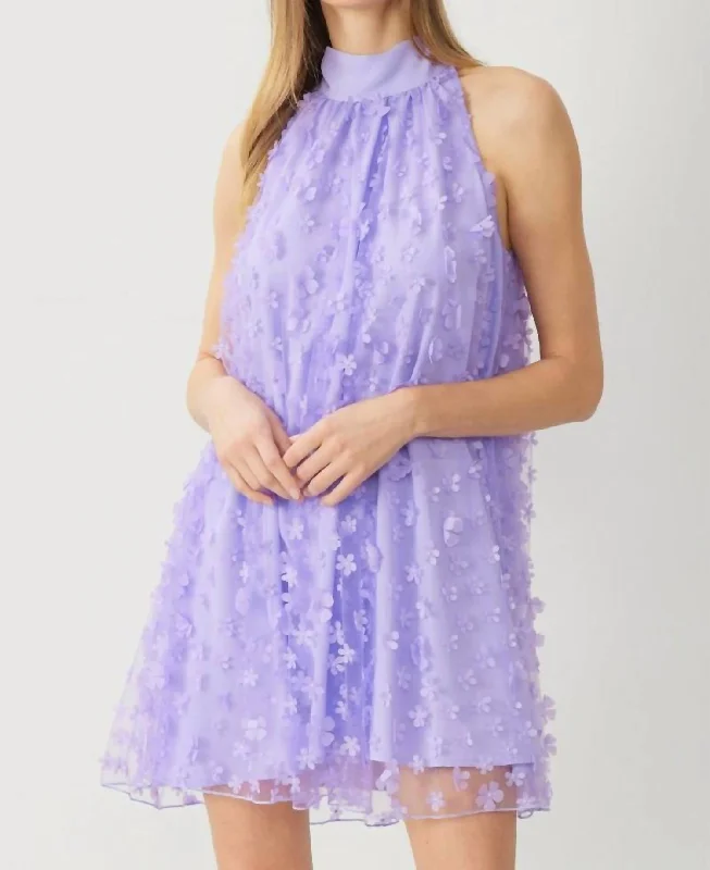 3D Floral Mini Dress In Lavender