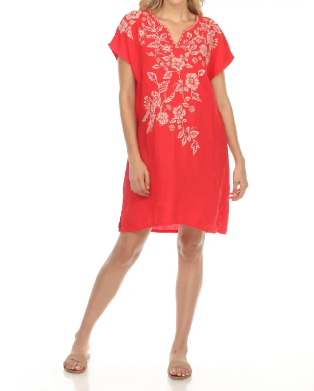 Abigail Easy Tunic Dress In Hawaiian Fruit / Red