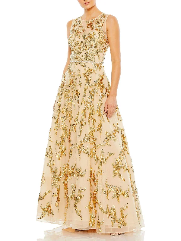 Womens Embellished Sequin Evening Dress