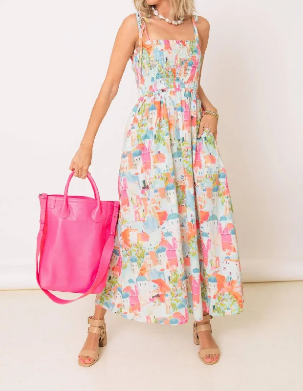 When In Rome Water Color Vacation Dress In Pink Combo