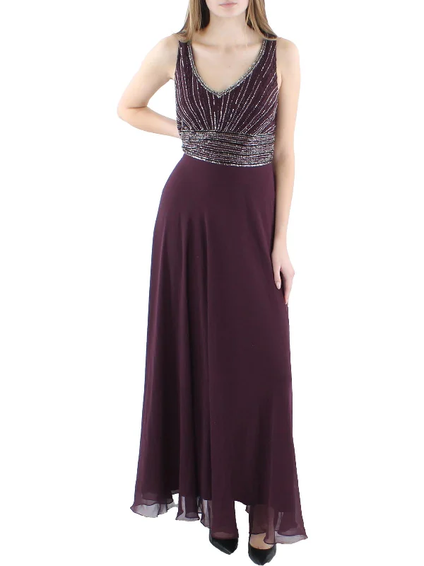 Womens Chiffon Embellished Evening Dress