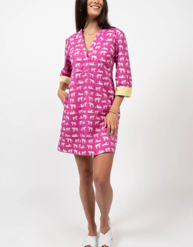 Cat's Meow Dress In Magenta Print