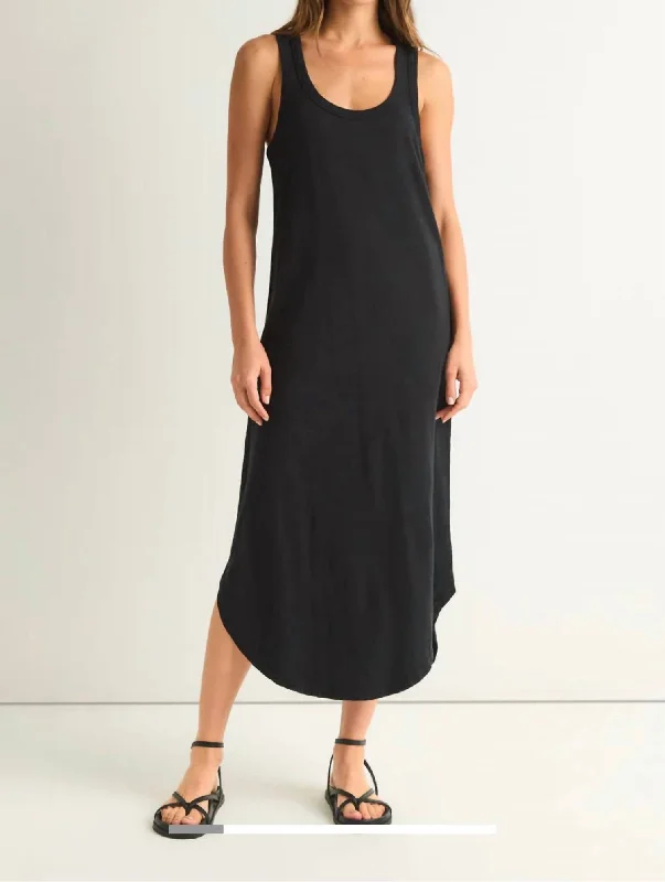 Womens Easy Going Cotton Slub Midi Dress In Black