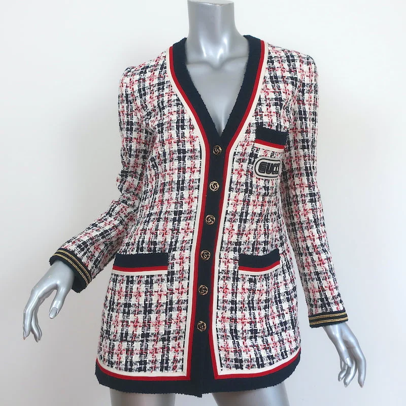 Gucci Sega Logo Tweed Blazer White/Navy Size 38 Single Breasted Jacket