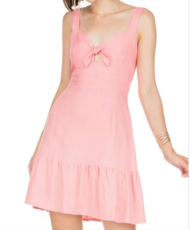 Front Tie Fitted Sundress In Flamingo