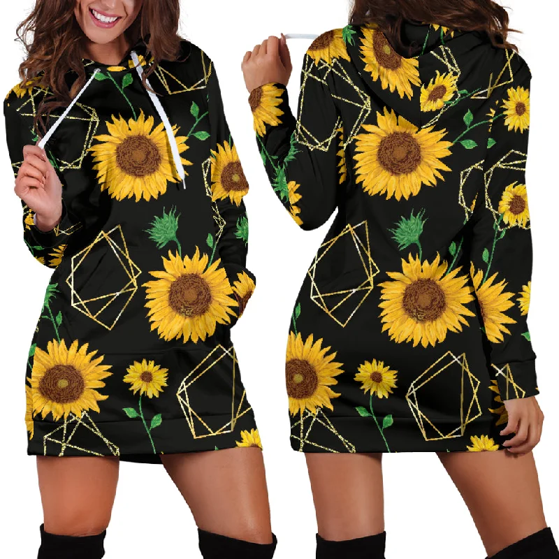 Sunflower Golden Polygonal Shapes Women'S Hoodie Dress