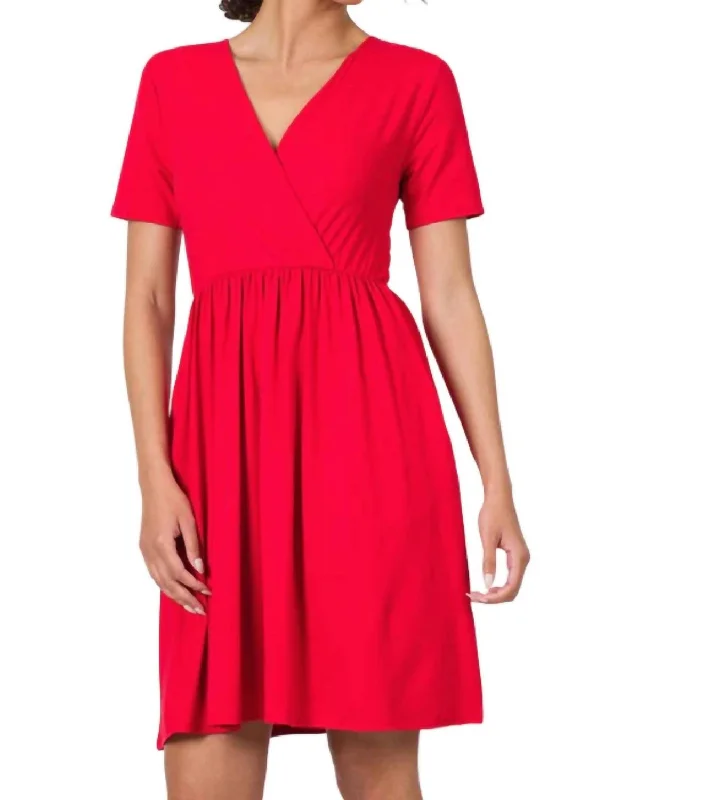 Surplice Dress In Red