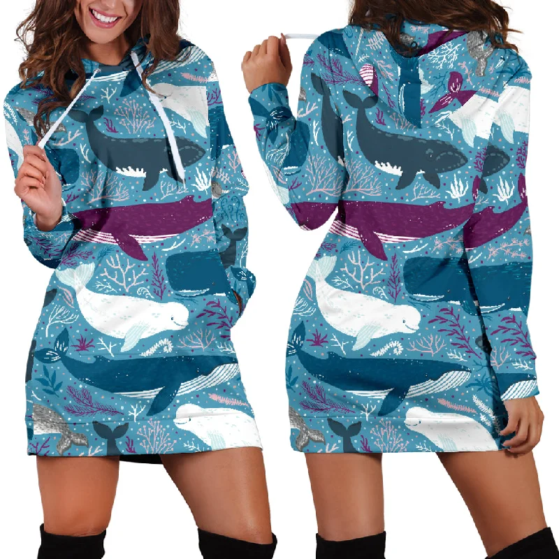 Whale Design Pattern Women'S Hoodie Dress