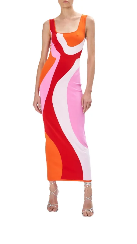 Sabra Dress In Abstract Geo Pink/orange Multi