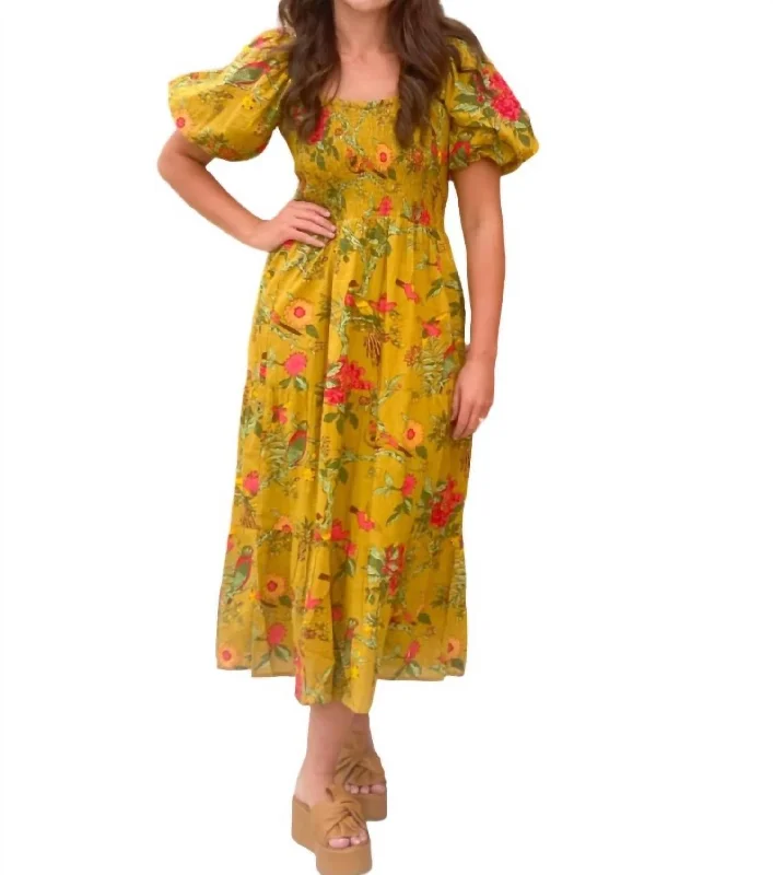 Mae Midi Dress In Tropical Bird