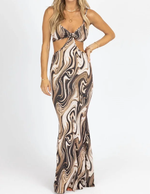 Multiswirl Cutout Maxi Dress In Brown