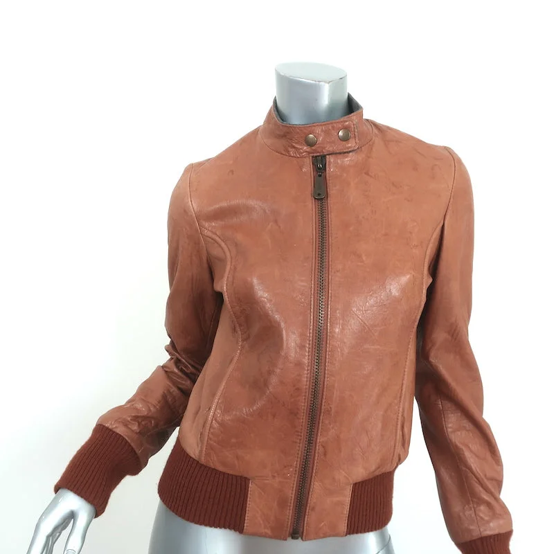 DOMA Leather Bomber Jacket Brown Size Medium