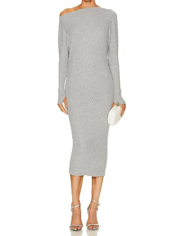 Sweater Knit Slouch Dress In Heather Grey