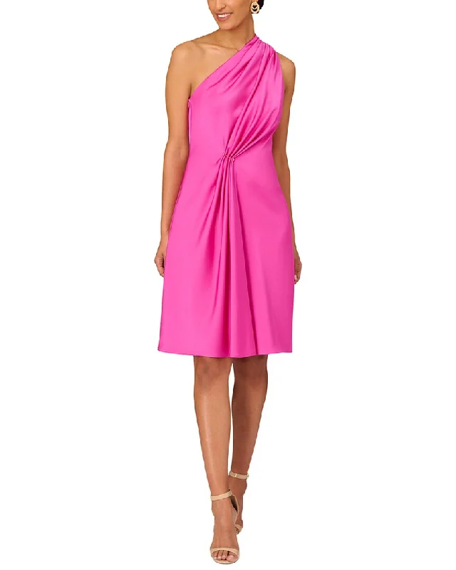 Aidan Mattox One Shoulder Pleated Midi Dress